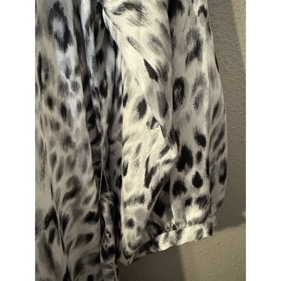 Ann Taylor Maxi Dress 3/4 Long Sleeve L Large Black Gray White Snow Leopard - Picture 6 of 16
